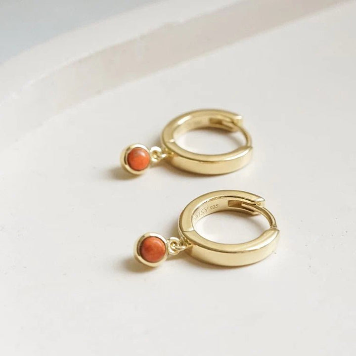 Daisy London 18ct Gold Plate Coral Healing Stones Huggie Earrings - MococoDaisy LondonHE3012_GPEarrings