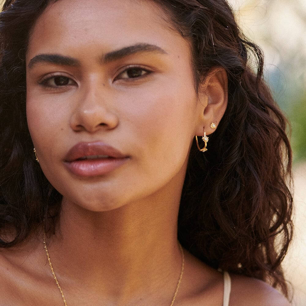 Daisy London 18ct Gold Plate Daisy Organic Mother Of Pearl Hoop Earrings - MococoDaisy LondonDBE02_GPEarrings