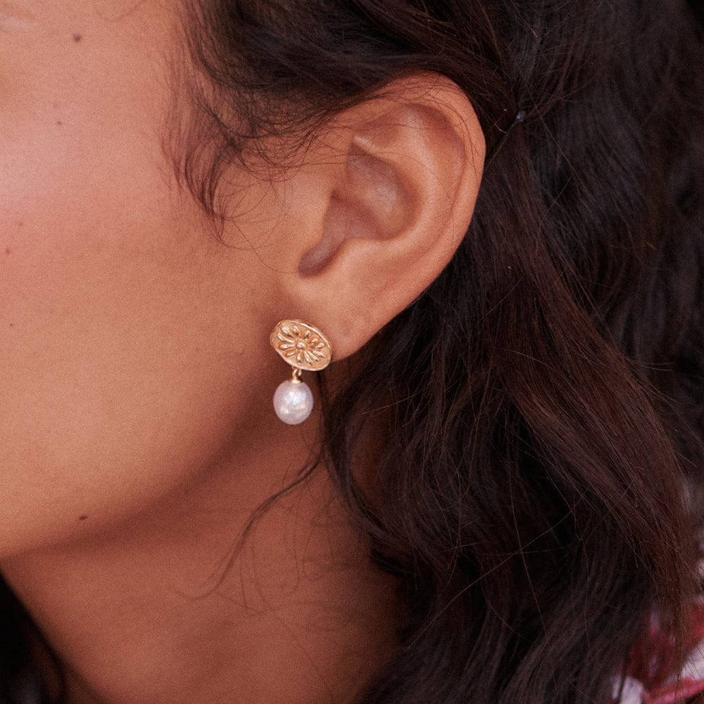 Daisy London 18ct Gold Plate Daisy Pearl Drop Earrings - MococoDaisy LondonDBE05_GPEarrings