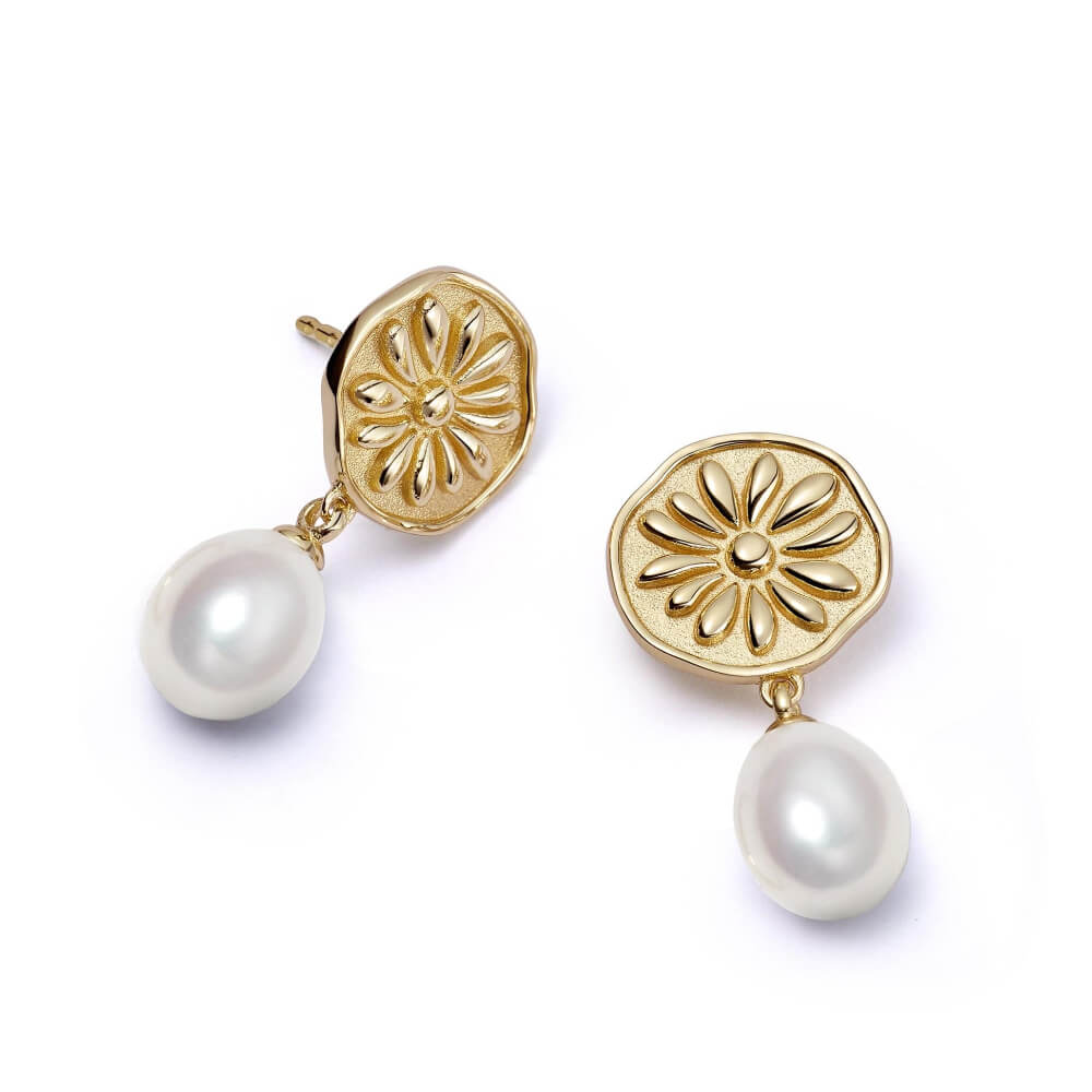 Daisy London 18ct Gold Plate Daisy Pearl Drop Earrings - MococoDaisy LondonDBE05_GPEarrings