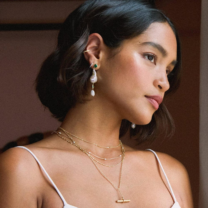 Daisy London 18ct Gold Plate Double Baroque Pearl Drop Earrings - MococoDaisy LondonSE14_GPEarrings