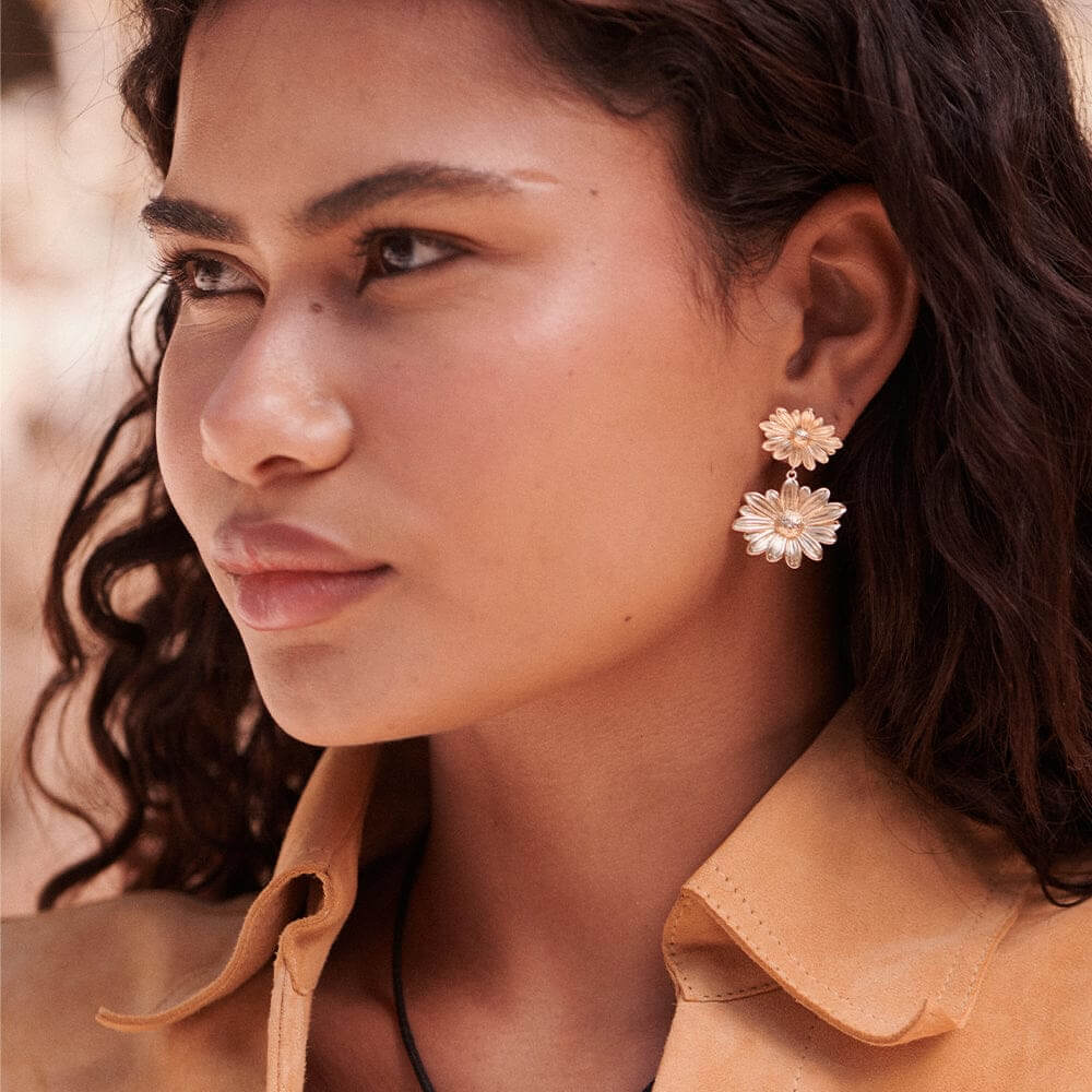 Daisy London 18ct Gold Plate Double Daisy Flower Earrings - MococoDaisy LondonDBE06_GPEarrings