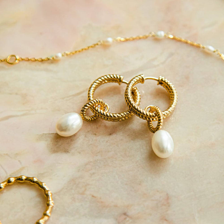 Daisy London 18ct Gold Plate Double Rope Pearl Drop Earrings - MococoDaisy LondonTE07_GPEarrings