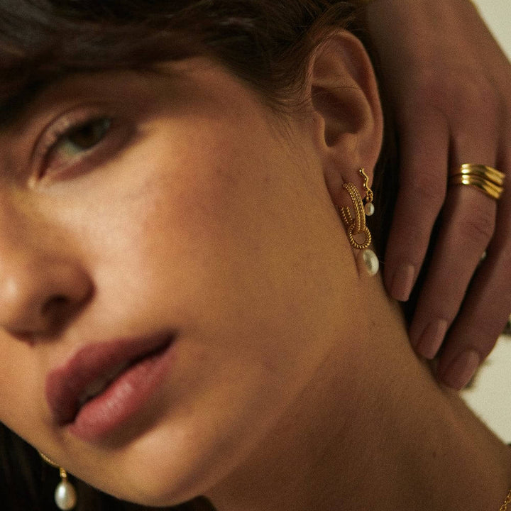 Daisy London 18ct Gold Plate Double Rope Pearl Drop Earrings - MococoDaisy LondonTE07_GPEarrings