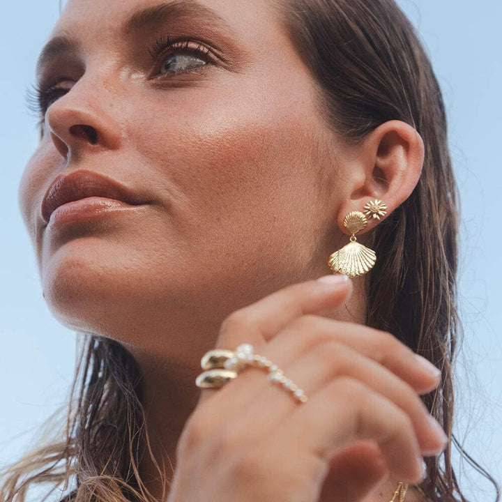Daisy London 18ct Gold Plate Double Shell Earrings - MococoDaisy LondonSE07_GPEarrings