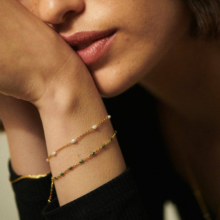 Daisy London 18ct Gold Plate Green Enamel Beaded Bracelet - MococoDaisy LondonBBR01_GPBracelets