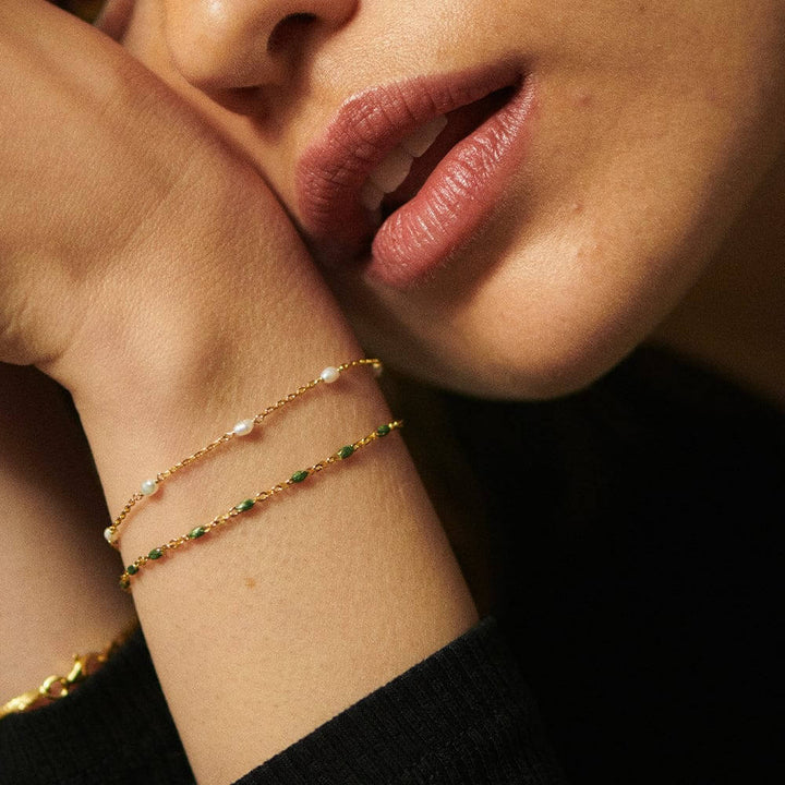 Daisy London 18ct Gold Plate Green Enamel Beaded Bracelet - MococoDaisy LondonBBR01_GPBracelets