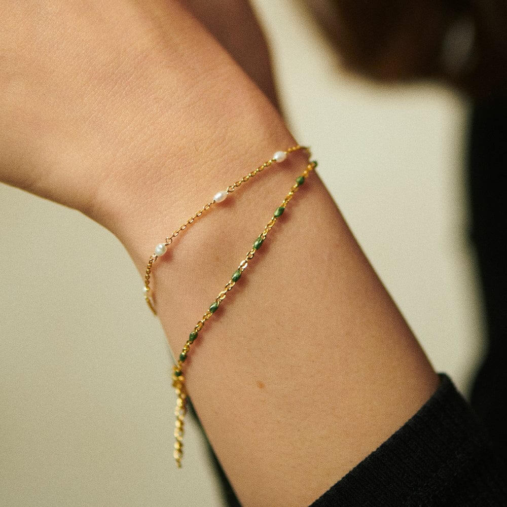 Daisy London 18ct Gold Plate Green Enamel Beaded Bracelet - MococoDaisy LondonBBR01_GPBracelets