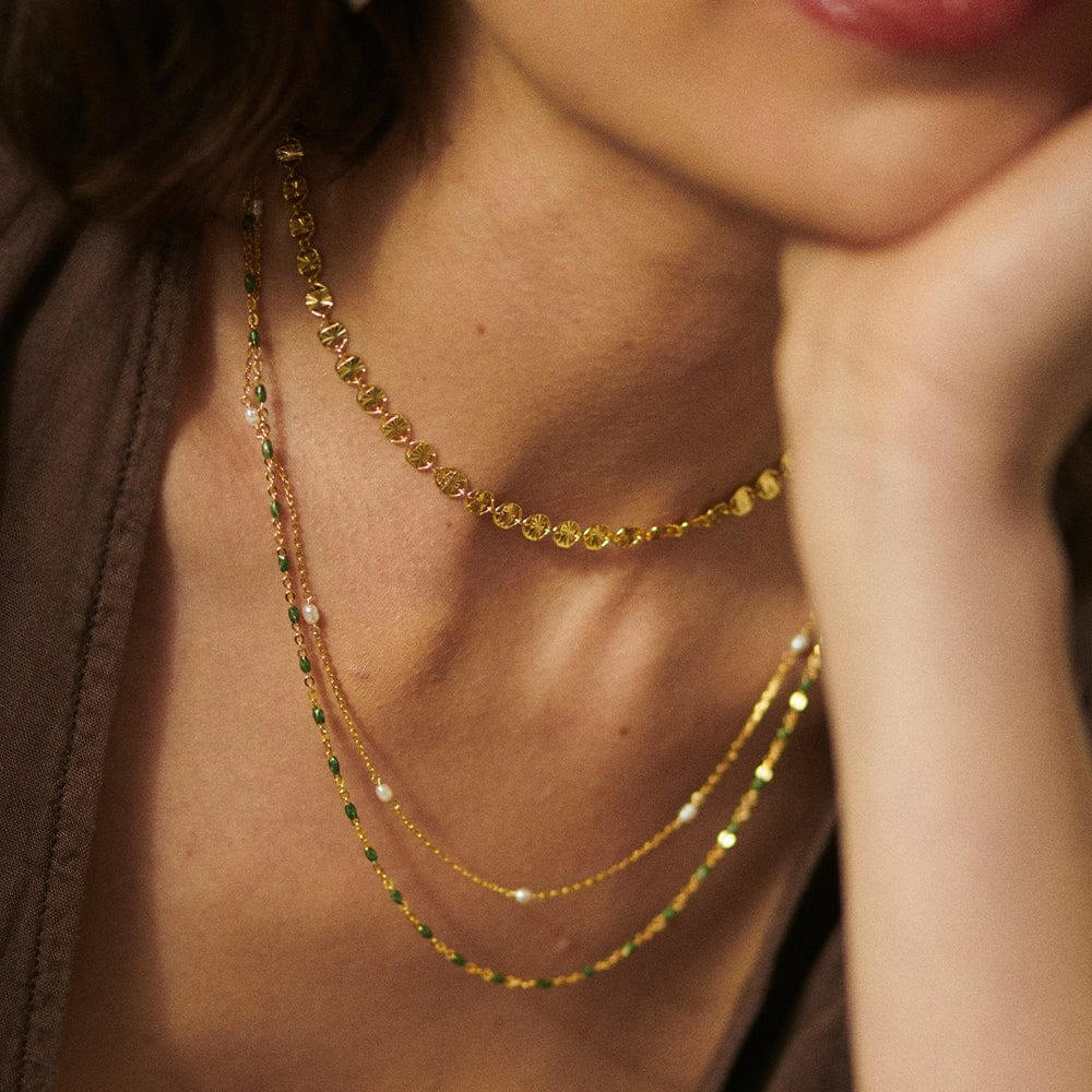 Daisy London 18ct Gold Plate Green Enamel Beaded Necklace image 1