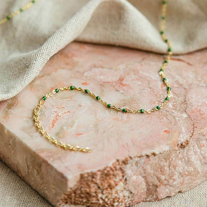 Daisy London 18ct Gold Plate Green Enamel Beaded Necklace image 3