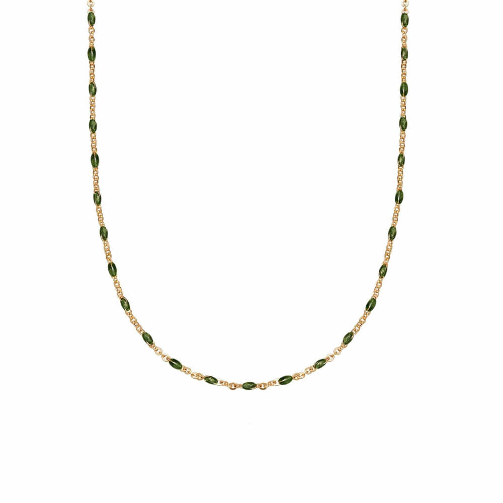 Daisy London 18ct Gold Plate Green Enamel Beaded Necklace image