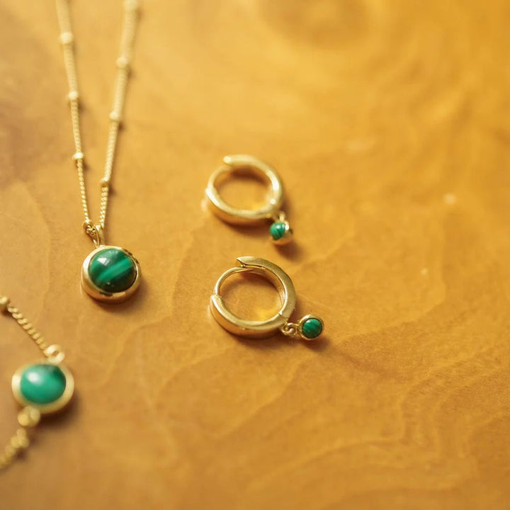 Daisy London 18ct Gold Plate Green Malachite Healing Huggie Hoops - MococoDaisy LondonHE3009_GPEarrings
