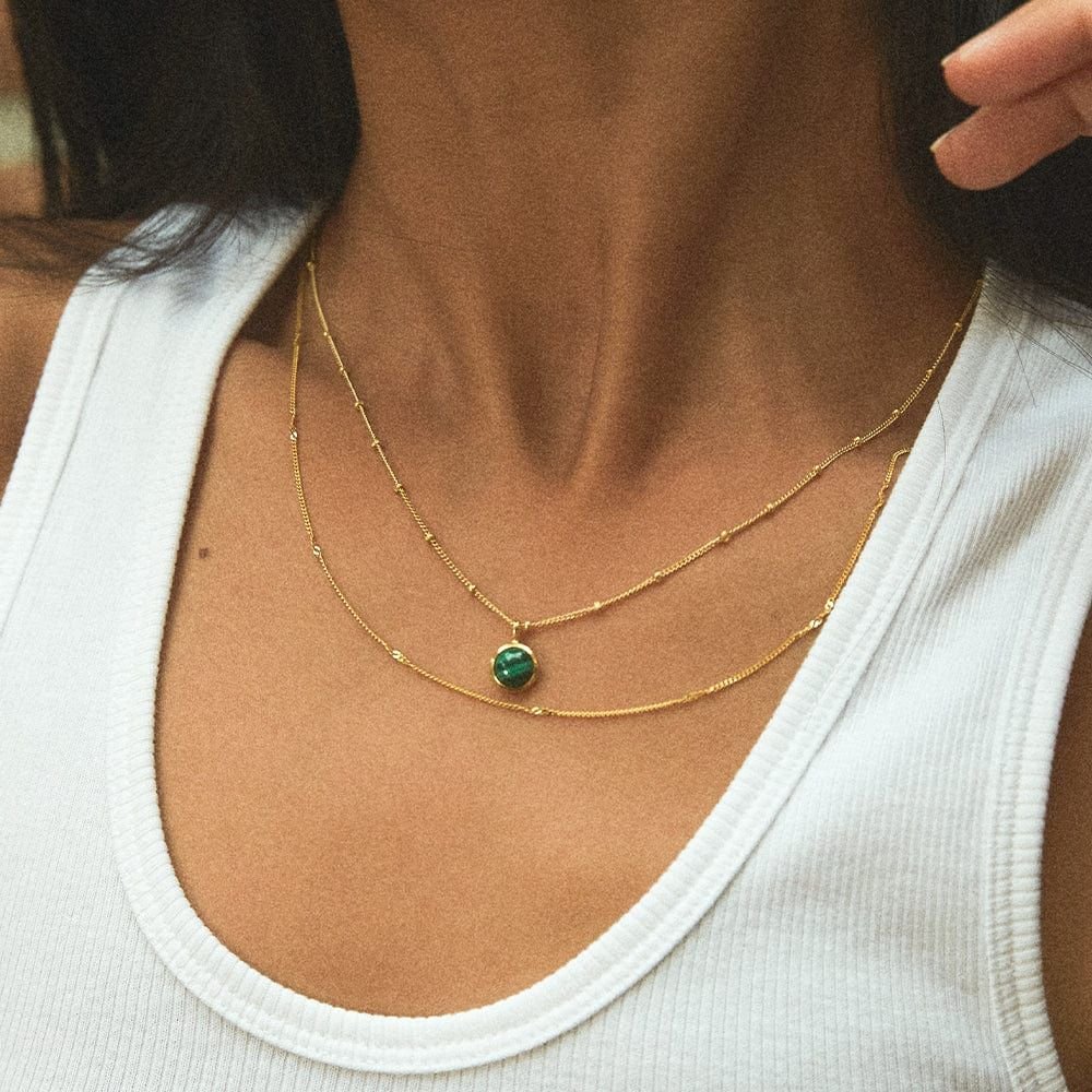Daisy London 18ct Gold Plate Green Malachite Healing Stone Necklace - MococoDaisy LondonHN2009_GPNecklaces