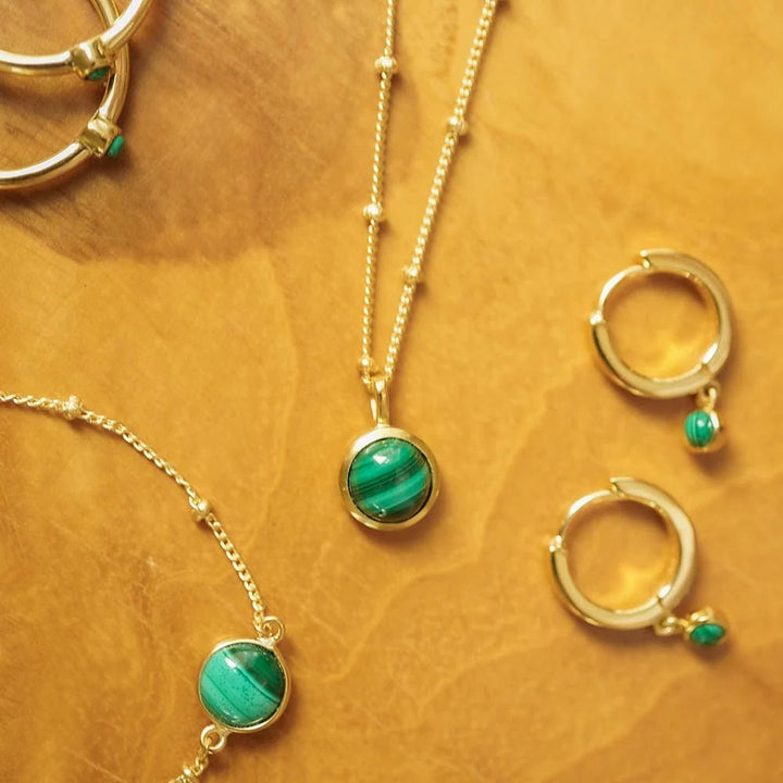 Daisy London 18ct Gold Plate Green Malachite Healing Stone Necklace - MococoDaisy LondonHN2009_GPNecklaces