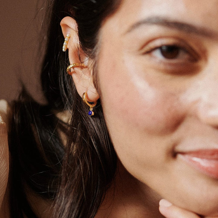 Daisy London 18ct Gold Plate Lapis Healing Huggie Hoops - MococoDaisy LondonHE3004_GP5056104108932Earrings