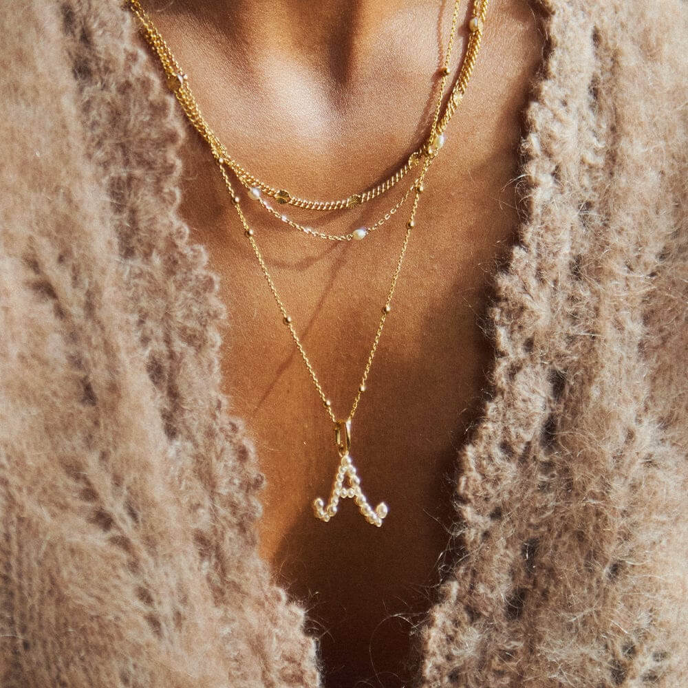 Daisy London 18ct Gold Plate Letter A Pearl Initial Charm Necklace - MococoDaisy LondonBN_ANecklaces