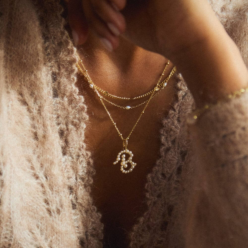 Daisy London 18ct Gold Plate Letter B Pearl Initial Charm Necklace - MococoDaisy LondonBN_BNecklaces