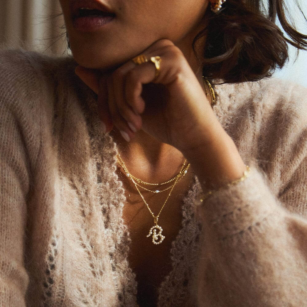 Daisy London 18ct Gold Plate Letter B Pearl Initial Charm Pendant - MococoDaisy LondonPBN_BCharms & Pendants