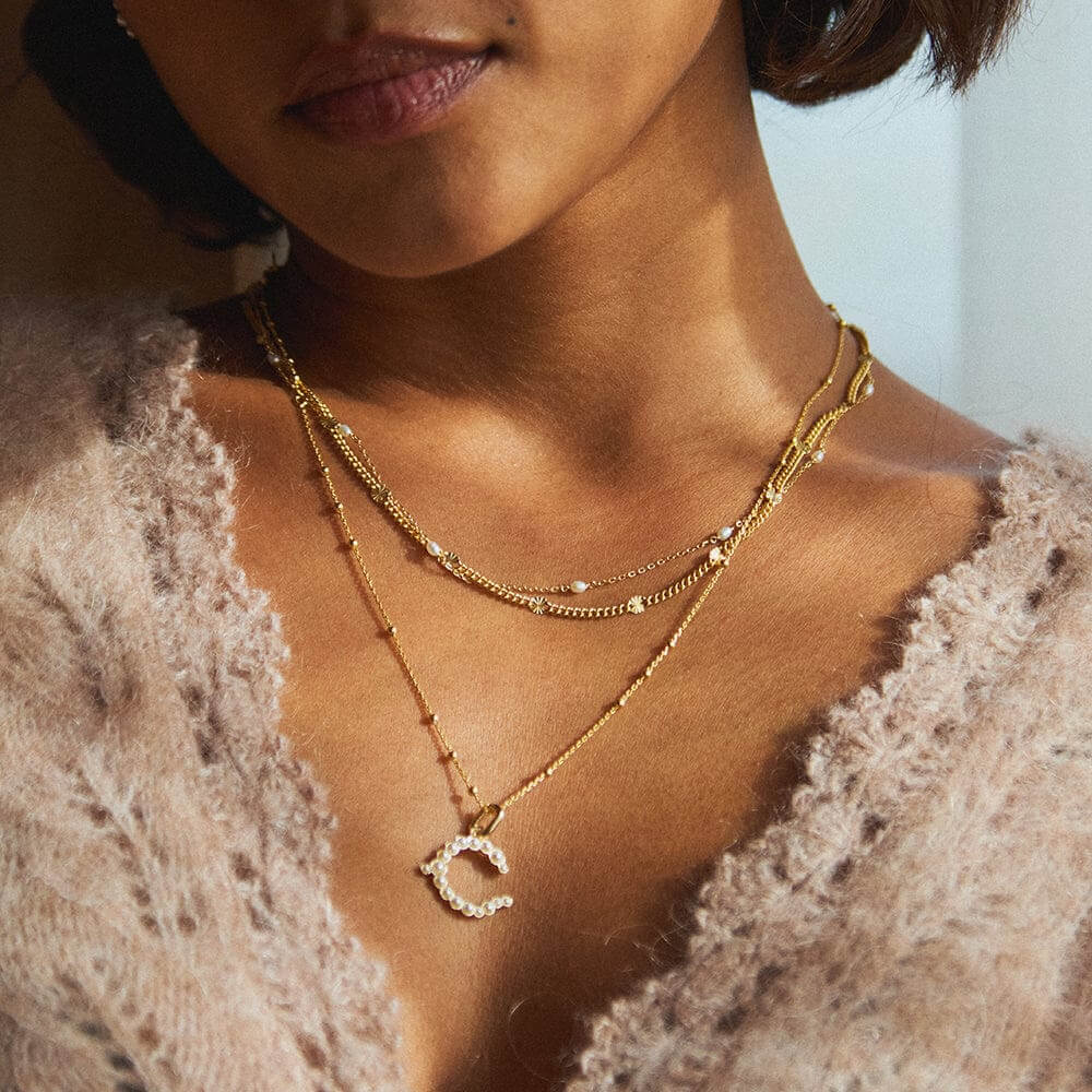 Daisy London 18ct Gold Plate Letter C Pearl Initial Charm Necklace