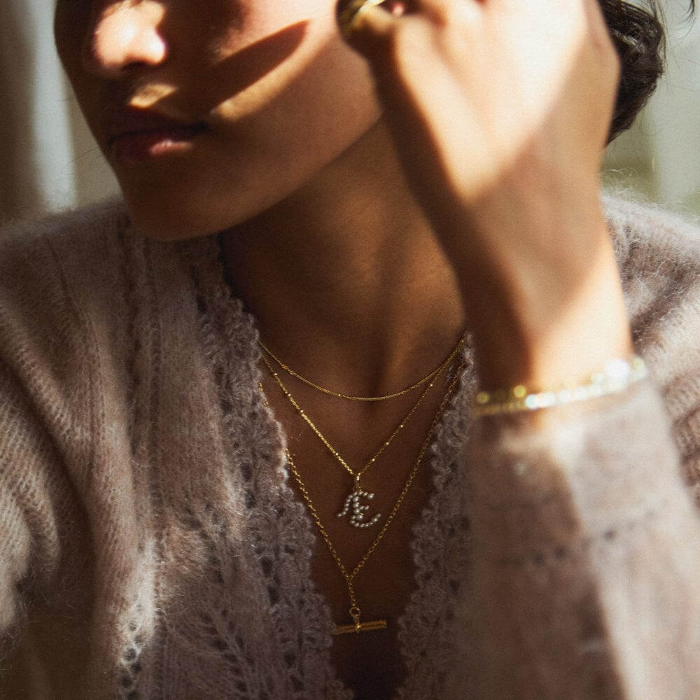 Daisy London 18ct Gold Plate Letter E Pearl Initial Charm Pendant - MococoDaisy LondonPBN_E5056104136171Charms & Pendants