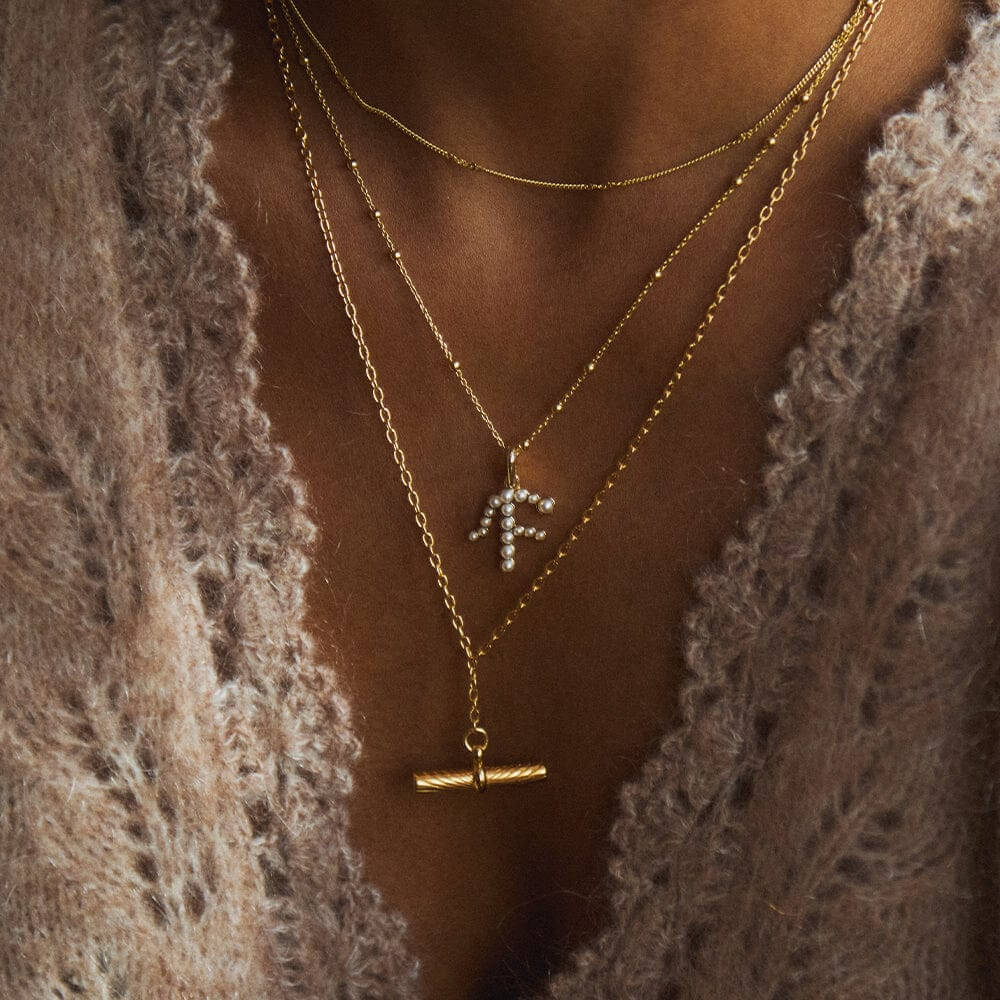 Daisy London 18ct Gold Plate Letter F Pearl Initial Charm Necklace - MococoDaisy LondonBN_FNecklaces