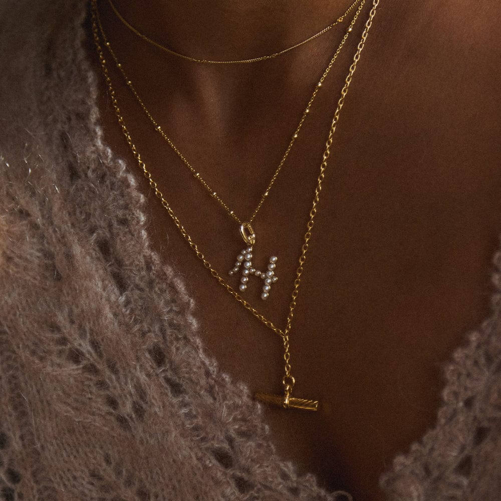 Daisy London 18ct Gold Plate Letter H Pearl Initial Charm Necklace - MococoDaisy LondonBN_HNecklaces