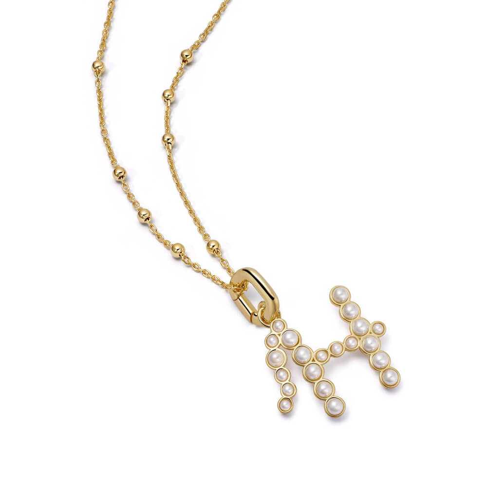 Daisy London 18ct Gold Plate Letter H Pearl Initial Charm Necklace - MococoDaisy LondonBN_HNecklaces