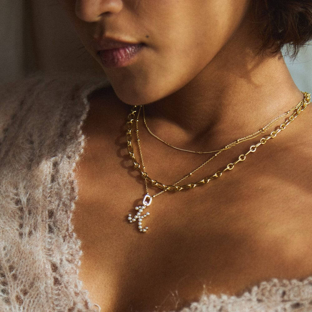 Daisy London 18ct Gold Plate Letter K Pearl Initial Charm Necklace - MococoDaisy LondonBN_KNecklaces