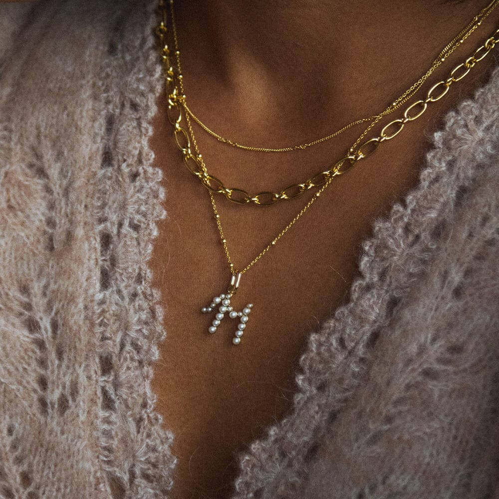 Daisy London 18ct Gold Plate Letter M Pearl Initial Charm Necklace - MococoDaisy LondonBN_MNecklaces