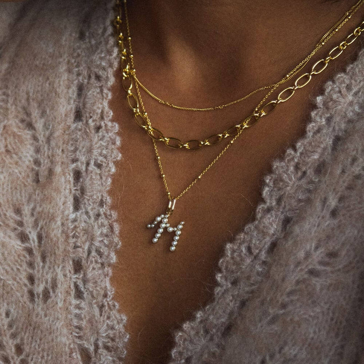 Daisy London 18ct Gold Plate Letter M Pearl Initial Charm Necklace - MococoDaisy LondonBN_MNecklaces