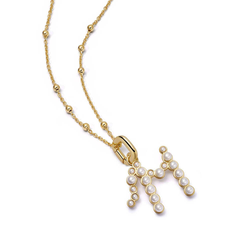 Daisy London 18ct Gold Plate Letter M Pearl Initial Charm Necklace - MococoDaisy LondonBN_MNecklaces