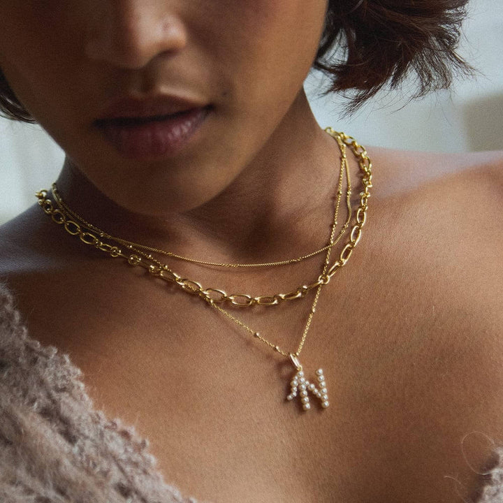 Daisy London 18ct Gold Plate Letter N Pearl Initial Charm Necklace - MococoDaisy LondonBN_NNecklaces
