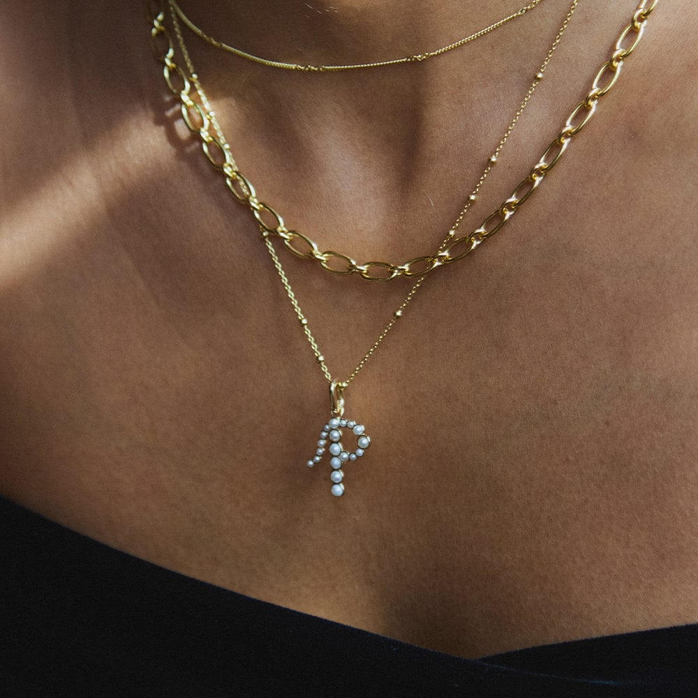 Daisy London 18ct Gold Plate Letter P Pearl Initial Charm Necklace - MococoDaisy LondonBN_PNecklaces