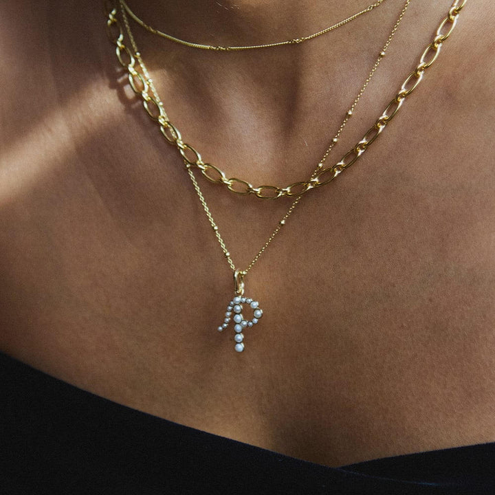 Daisy London 18ct Gold Plate Letter P Pearl Initial Charm Necklace - MococoDaisy LondonBN_PNecklaces