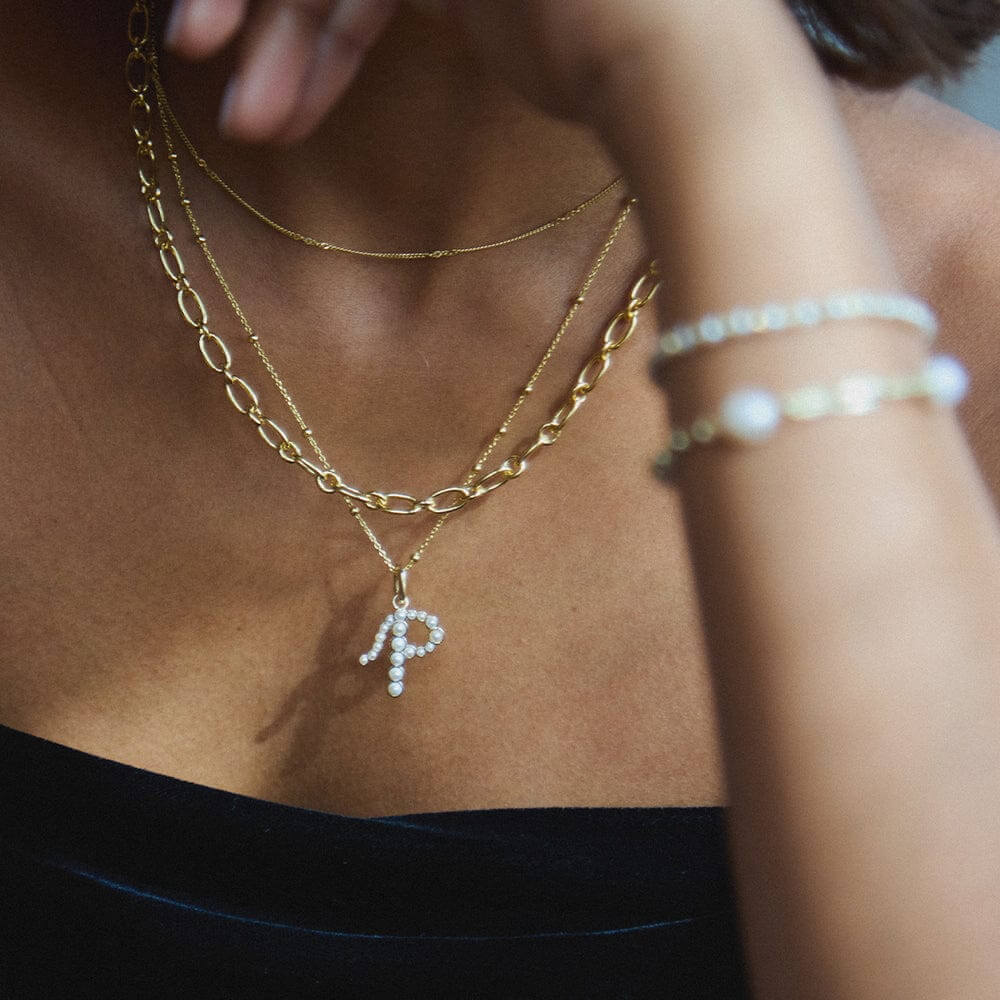 Daisy London 18ct Gold Plate Letter P Pearl Initial Charm Necklace - MococoDaisy LondonBN_PNecklaces