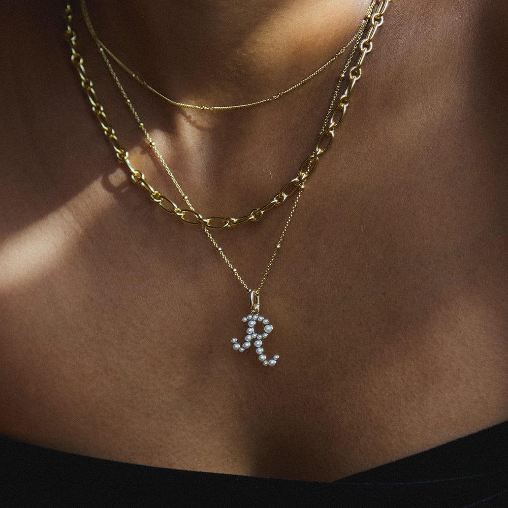 Daisy London 18ct Gold Plate Letter R Pearl Initial Charm Necklace - MococoDaisy LondonBN_RNecklaces
