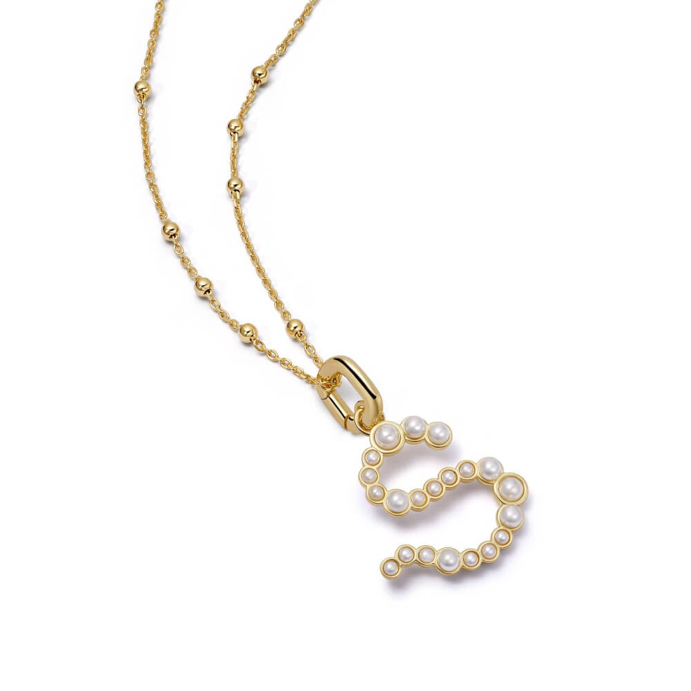 Daisy London 18ct Gold Plate Letter S Pearl Initial Charm Necklace - MococoDaisy LondonBN_SNecklaces