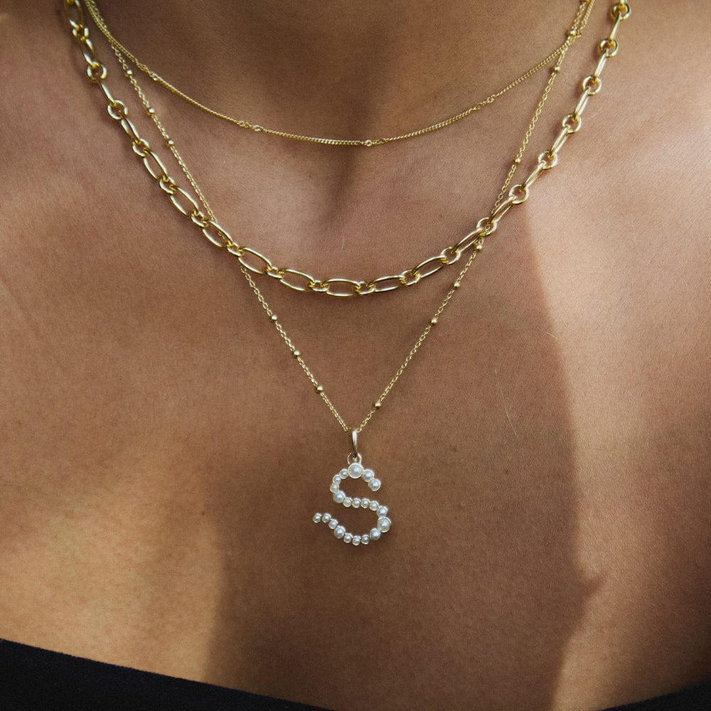 Daisy London 18ct Gold Plate Letter S Pearl Initial Charm Necklace - MococoDaisy LondonBN_SNecklaces