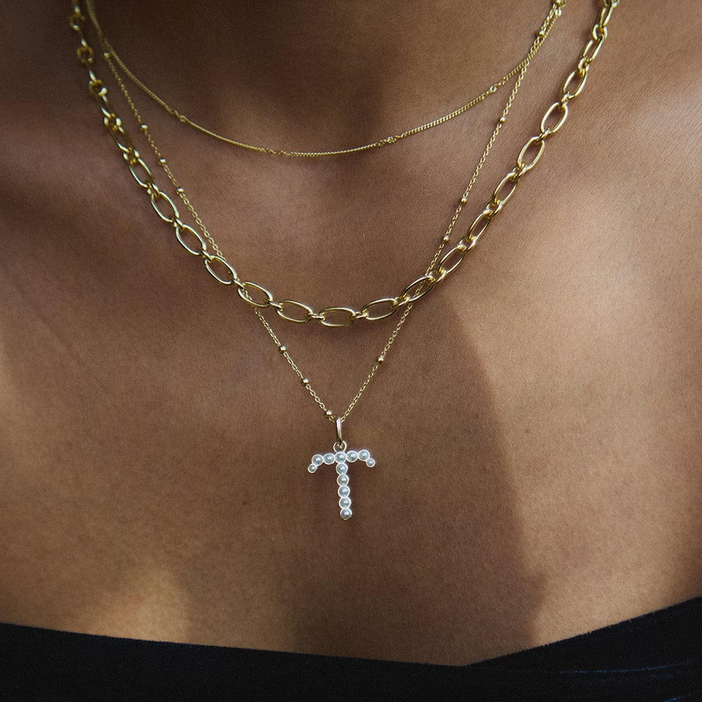 Daisy London 18ct Gold Plate Letter T Pearl Initial Charm Necklace - MococoDaisy LondonBN_TNecklaces