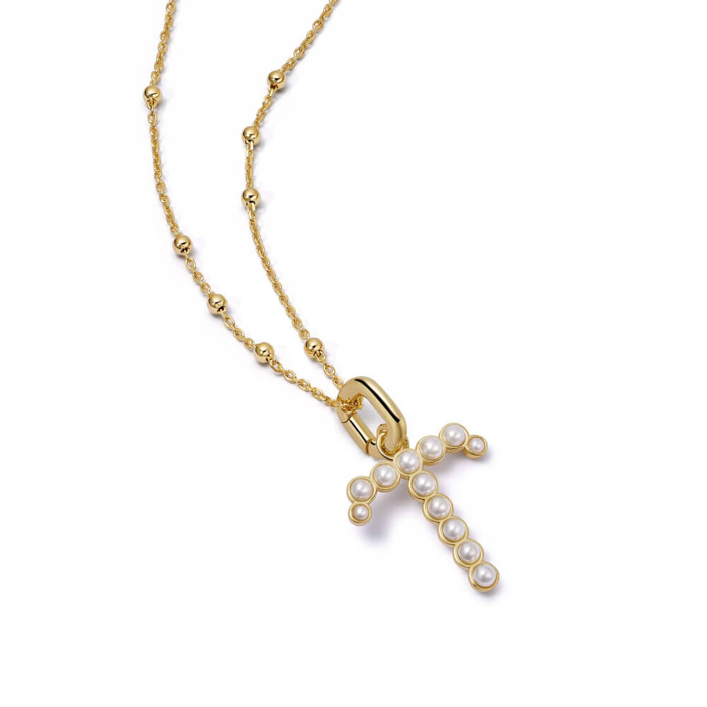 Daisy London 18ct Gold Plate Letter T Pearl Initial Charm Necklace - MococoDaisy LondonBN_TNecklaces