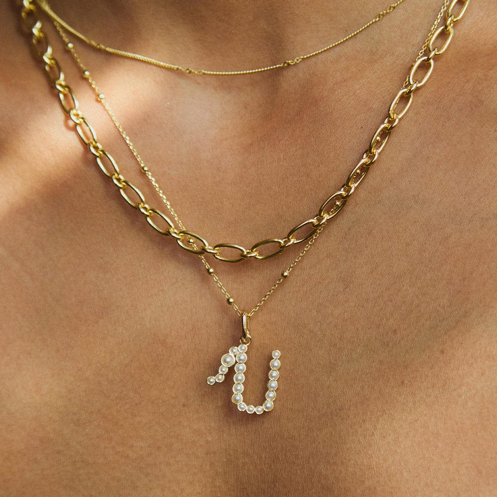 Daisy London 18ct Gold Plate Letter U Pearl Initial Charm Necklace - MococoDaisy LondonBN_UNecklaces