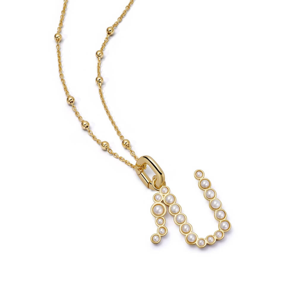 Daisy London 18ct Gold Plate Letter U Pearl Initial Charm Necklace - MococoDaisy LondonBN_UNecklaces