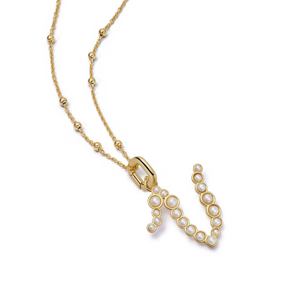 Daisy London 18ct Gold Plate Letter V Pearl Initial Charm Necklace - MococoDaisy LondonBN_VNecklaces