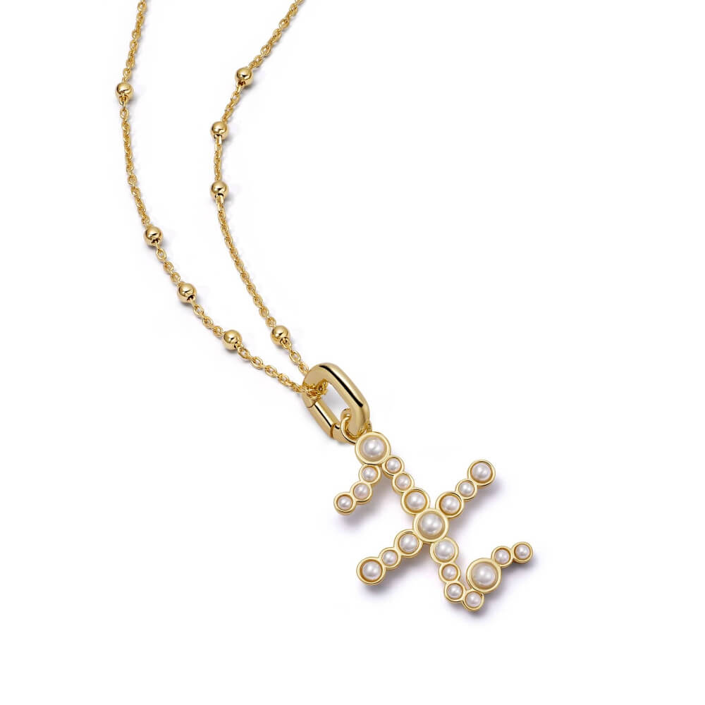 Daisy London 18ct Gold Plate Letter X Pearl Initial Charm Necklace - MococoDaisy LondonBN_XNecklaces