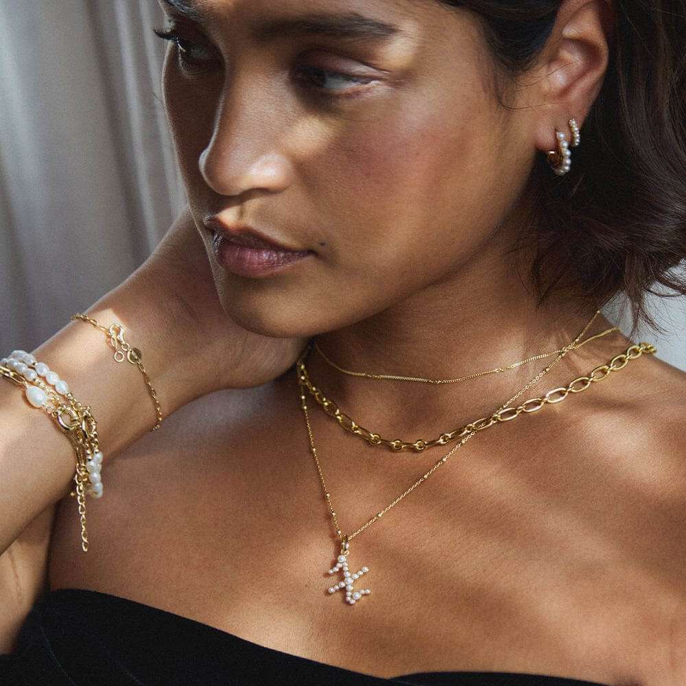 Daisy London 18ct Gold Plate Letter X Pearl Initial Charm Necklace - MococoDaisy LondonBN_XNecklaces