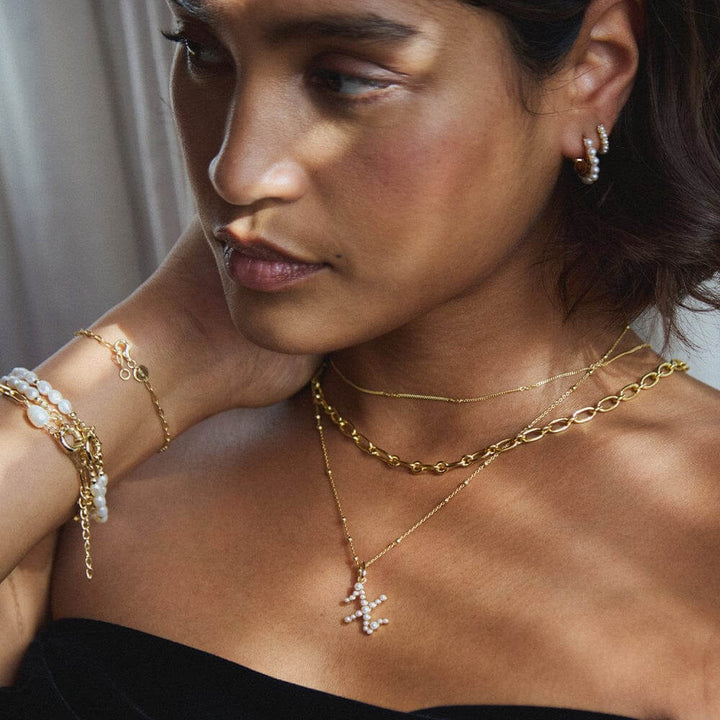 Daisy London 18ct Gold Plate Letter X Pearl Initial Charm Necklace - MococoDaisy LondonBN_XNecklaces