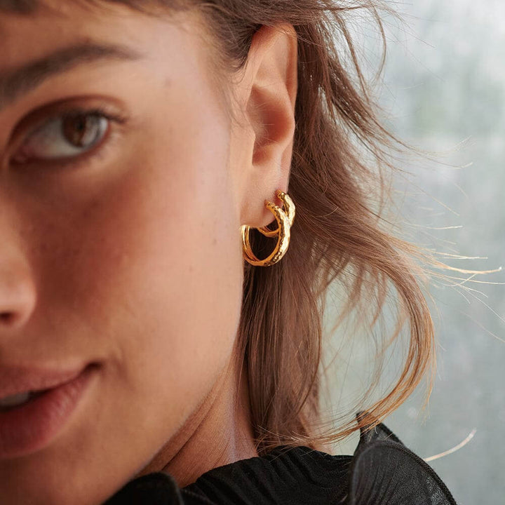 Daisy London 18ct Gold Plate Midi Textured Hoop Earrings - MococoDaisy LondonE3112_GPEarrings