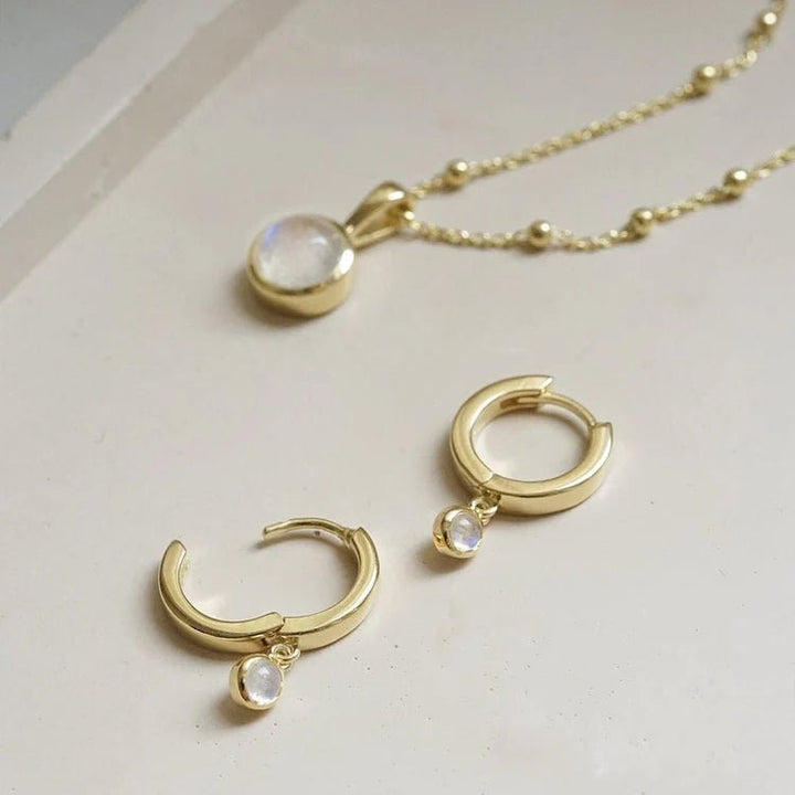 Daisy London 18ct Gold Plate Moonstone Healing Stones Huggie Earrings - MococoDaisy LondonHE3011_GPEarrings