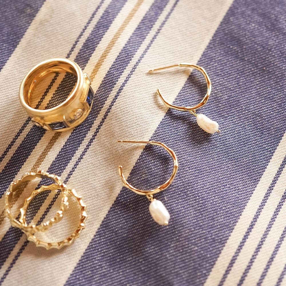 Daisy London 18ct Gold Plate Organic Hoop Pearl Drop Earrings - MococoDaisy LondonSE12_GPEarrings