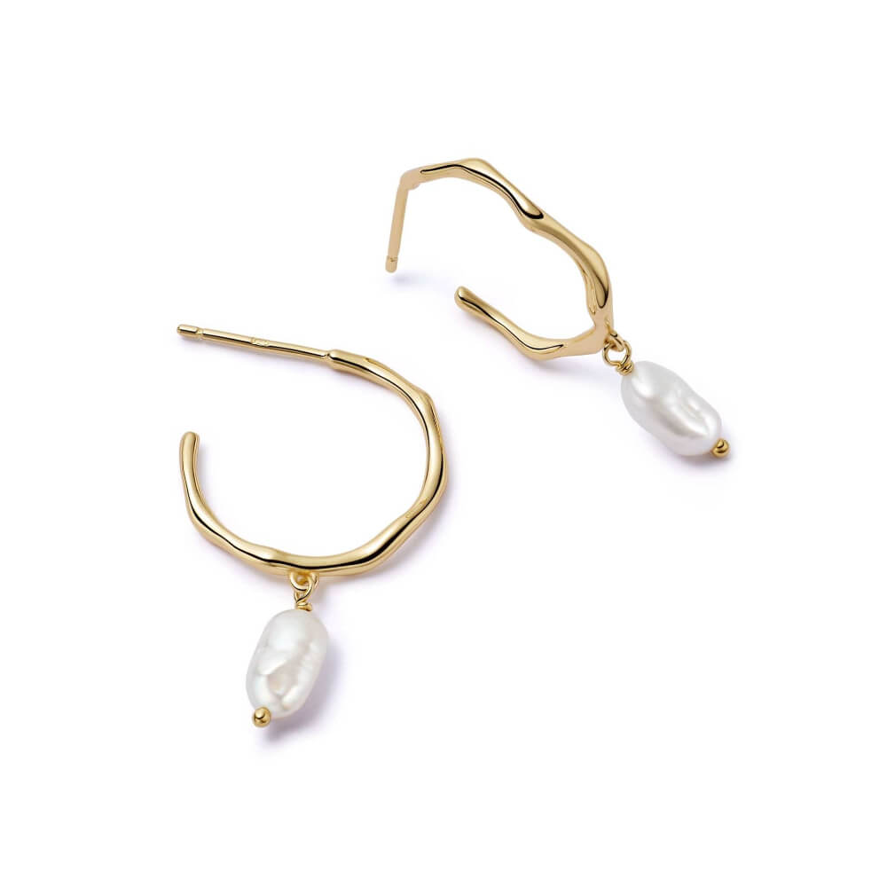 Daisy London 18ct Gold Plate Organic Hoop Pearl Drop Earrings - MococoDaisy LondonSE12_GPEarrings